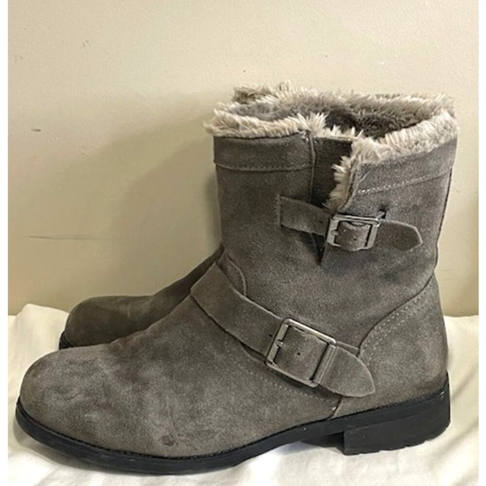 Bjorndal Vail Ankle Boots Womens Size 10 Gray Suede Faux Fur Winter Booties